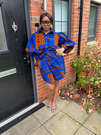 Jessi Ankara Shirt Dress | Blue and Orange African Print