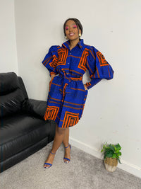 Jessi Ankara Shirt Dress | Blue and Orange African Print