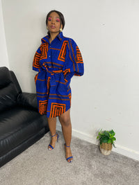 Jessi Ankara Shirt Dress | Blue and Orange African Print