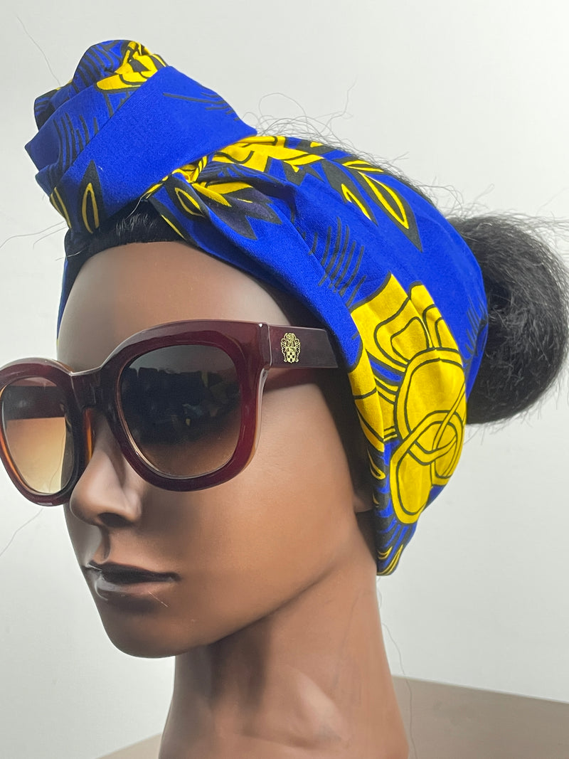 Blue and Yellow Ankara  Satin Lined Headwrap/Scarf