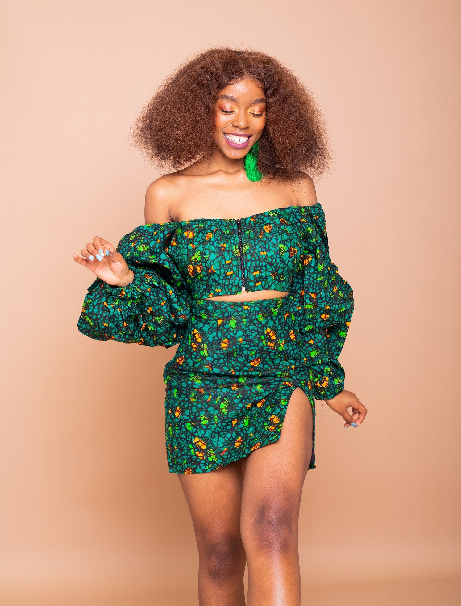 Jennifer Ankara Short Mini Skirt Green African Print M.A.DKollection